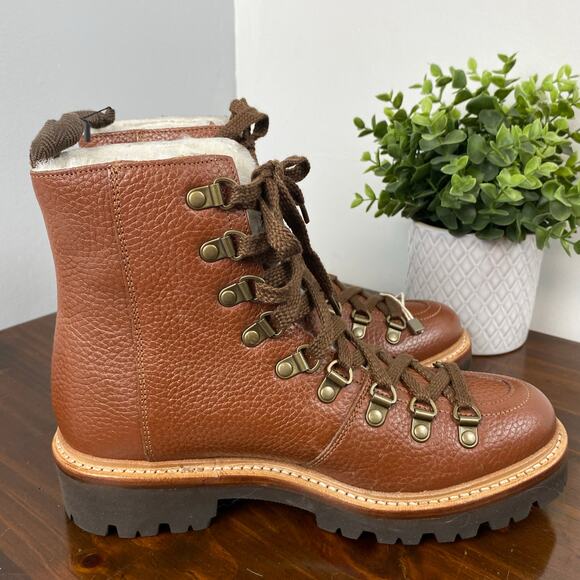 Grenson Nanette Shearling Pebble Grain Leather Chunky Boot Size 6.5 Retail $686 - Picture 7 of 12